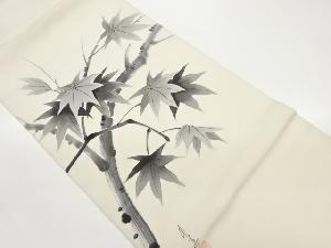 作家物　塩瀬手描き紅葉模様開き名古屋帯（額縁仕立て）